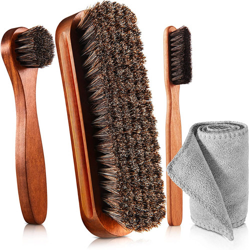 Horsehair shoe brush kit with - horsehair,